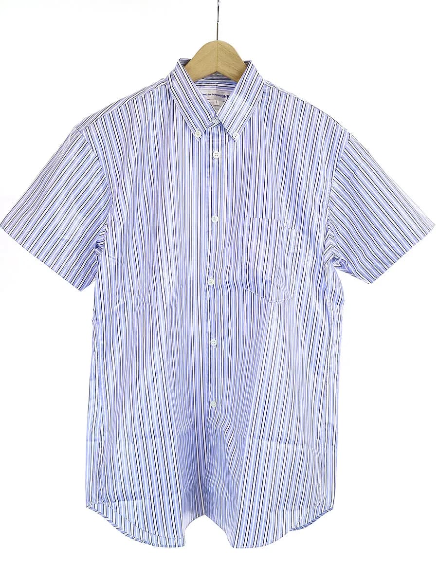 COMME des GARCONS コムデギャルソン シャツ 20SS 樹脂加工ストライプショートスリーブシャツ