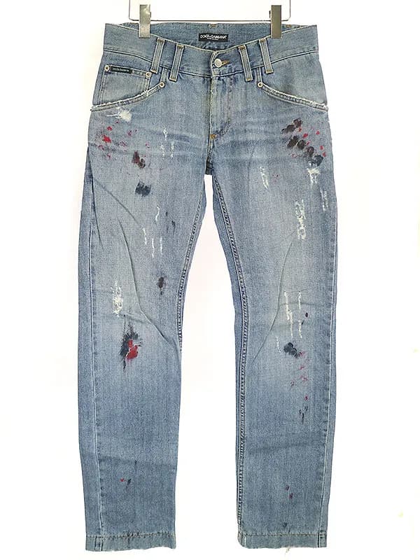 DOLCE&GABBANA ドルチェ&ガッバーナ 05AW ロゴペイントダメージ加工デニムパンツ
