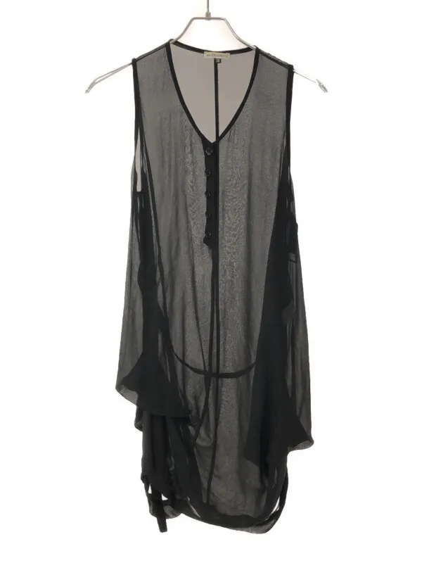 ANN DEMEULEMEESTER アンドゥムルメステール ストラップデザインシースルーノースリーブシルクドレスワンピース