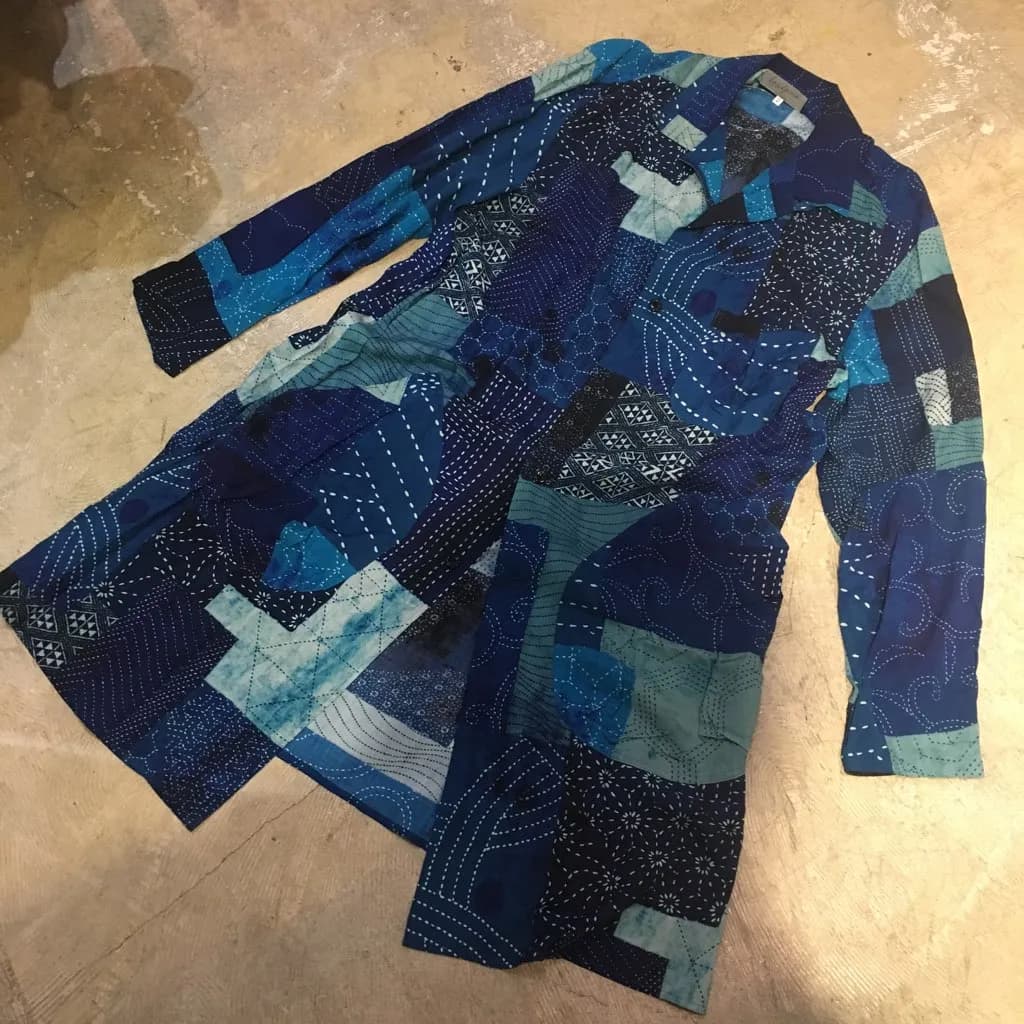 Yohji Yamamoto Yohji Yamamoto POUR HOMME 15SS 阪急限定 刺子プリントパッチワークレーヨンロングシャツ