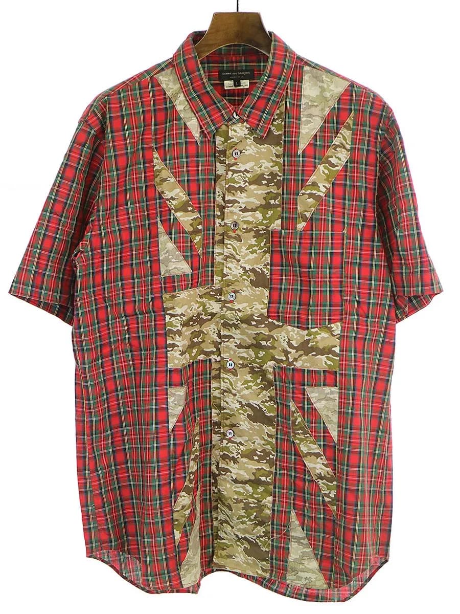 COMME des GARCONS コムデギャルソン オムプリュス 13SS カモフラ切替チェック半袖シャツ