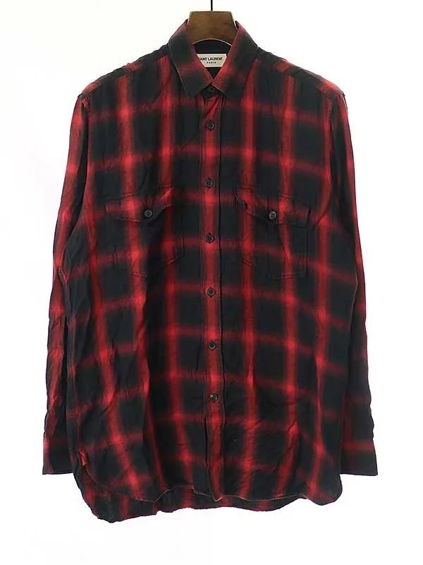 SAINT LAURENT サンローラン パリ 13AW コットンリヨセルオンブレチェックシャツ
