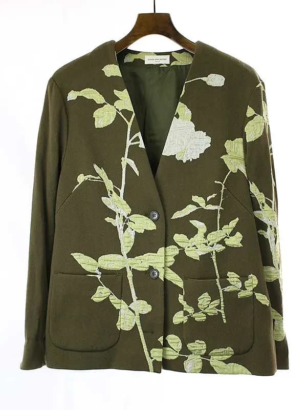 DRIES VAN NOTEN ドリスヴァンノッテン 19AW コットンウール フローラルジャガード ノーカラージャケット