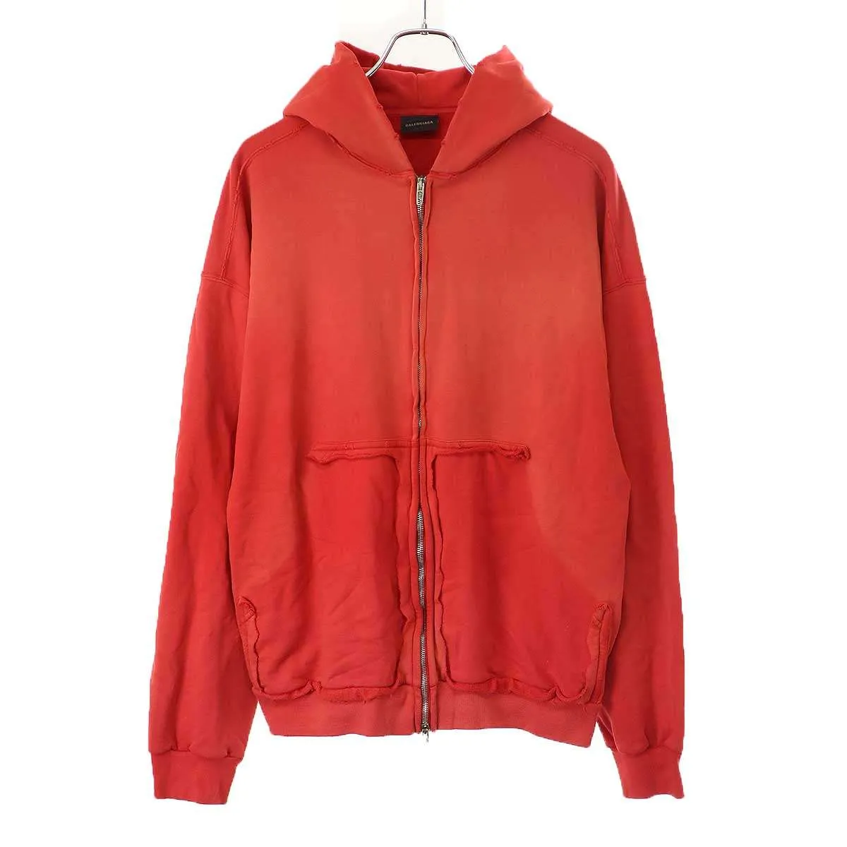 BALENCIAGA バレンシアガ 23SS Tape Type Ripped Pocket Hoodie ジップアップヴィンテージ加工パーカー 744451 TOVB1