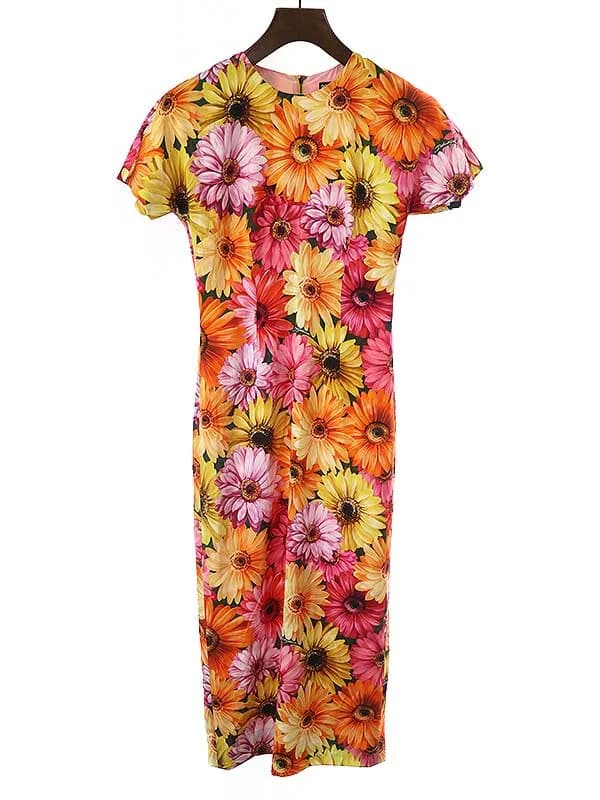 DOLCE&GABBANA ドルチェ&ガッバーナ 21AW フラワープリントシルクドレスワンピース