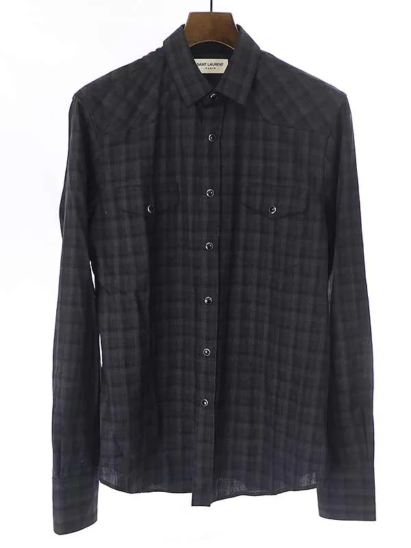 SAINT LAURENT サンローラン パリ 14AW ウールチェックウエスタンシャツ