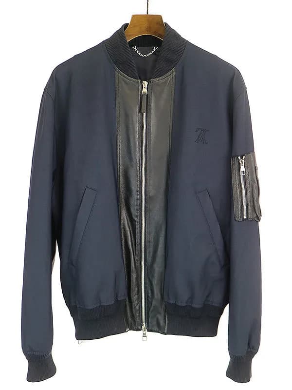 LOUIS VUITTON ルイヴィトン 18AWレザーファブリックミックスボンバージャケット ブルゾン