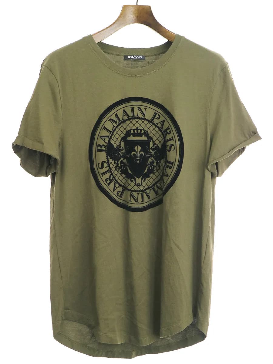 BALMAIN HOMME バルマンオム エンブレムフロッキープリントTシャツ