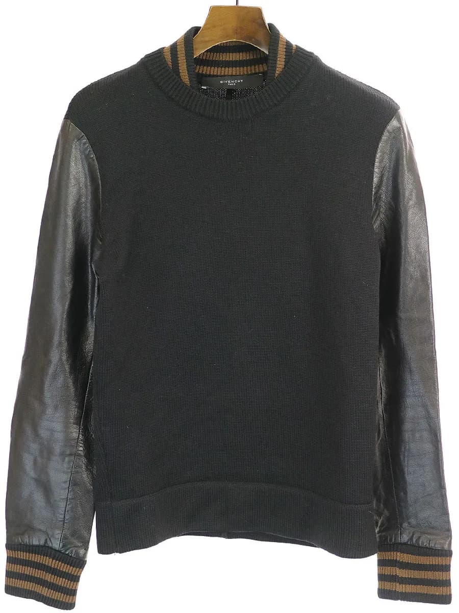 GIVENCHY ジバンシィ 11AW レザースリーブウールニットセーター