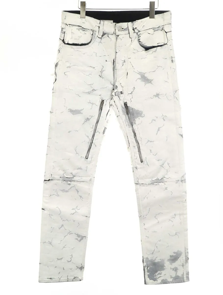 GIVENCHY ジバンシィ Crackle Stretch Straight Cut Jeans In White クラックルジップジーンズ
