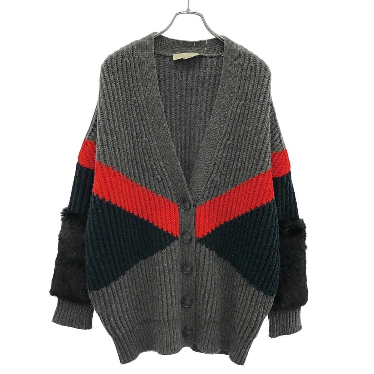 Stella McCartney ステラ マッカートニー 16AW ウールローゲージ ファースリーブニットカーディガン 441547 S1734