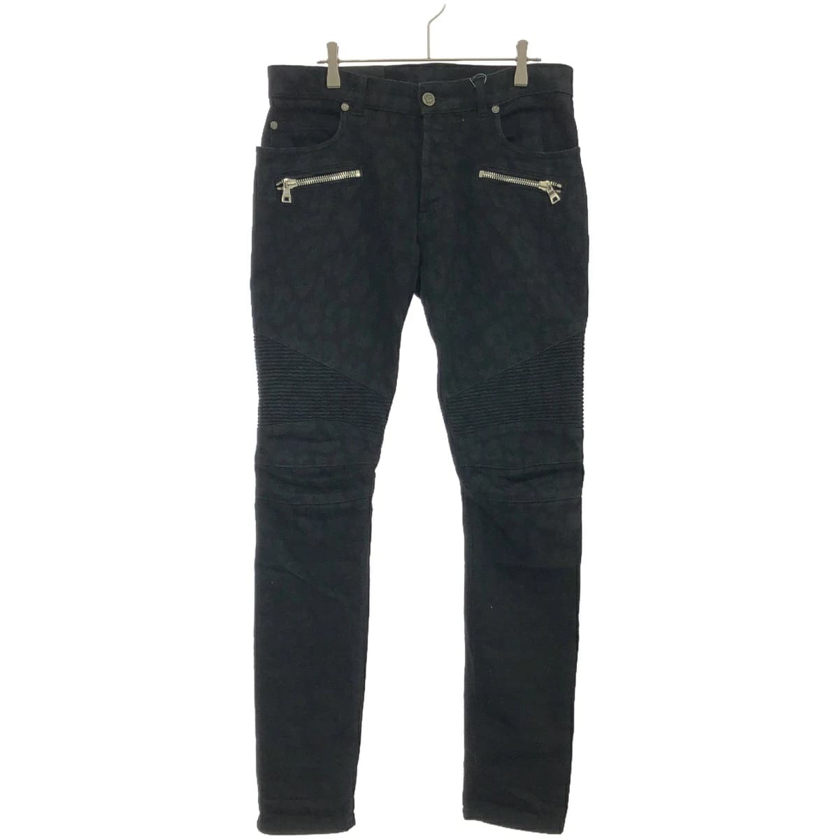 BALMAIN HOMME バルマン レオパード ストレッチバイカーデニムパンツ 5130Z542