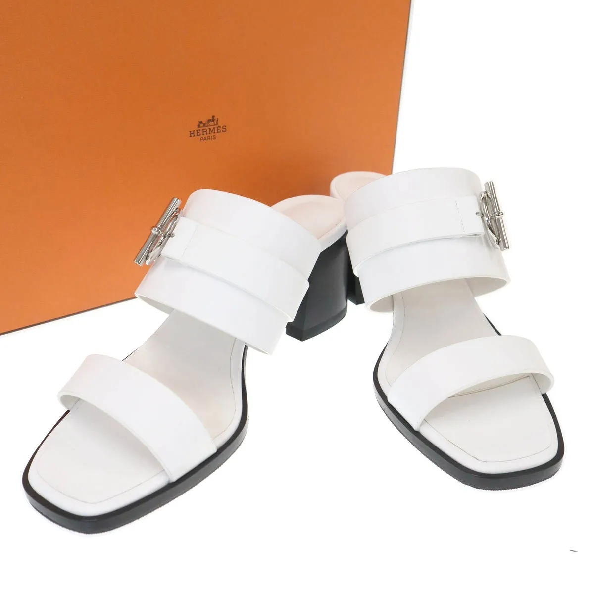 HERMES エルメス Kute 60 キュート レザーヒールサンダル