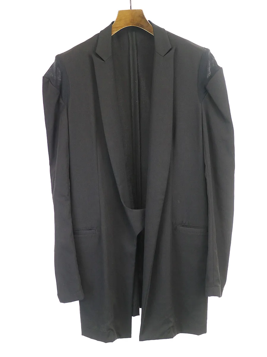 Yohji Yamamoto ヨウジヤマモト ファム SAMPLE 19SS ショルダー切替ウールギャバジンロングジャケット