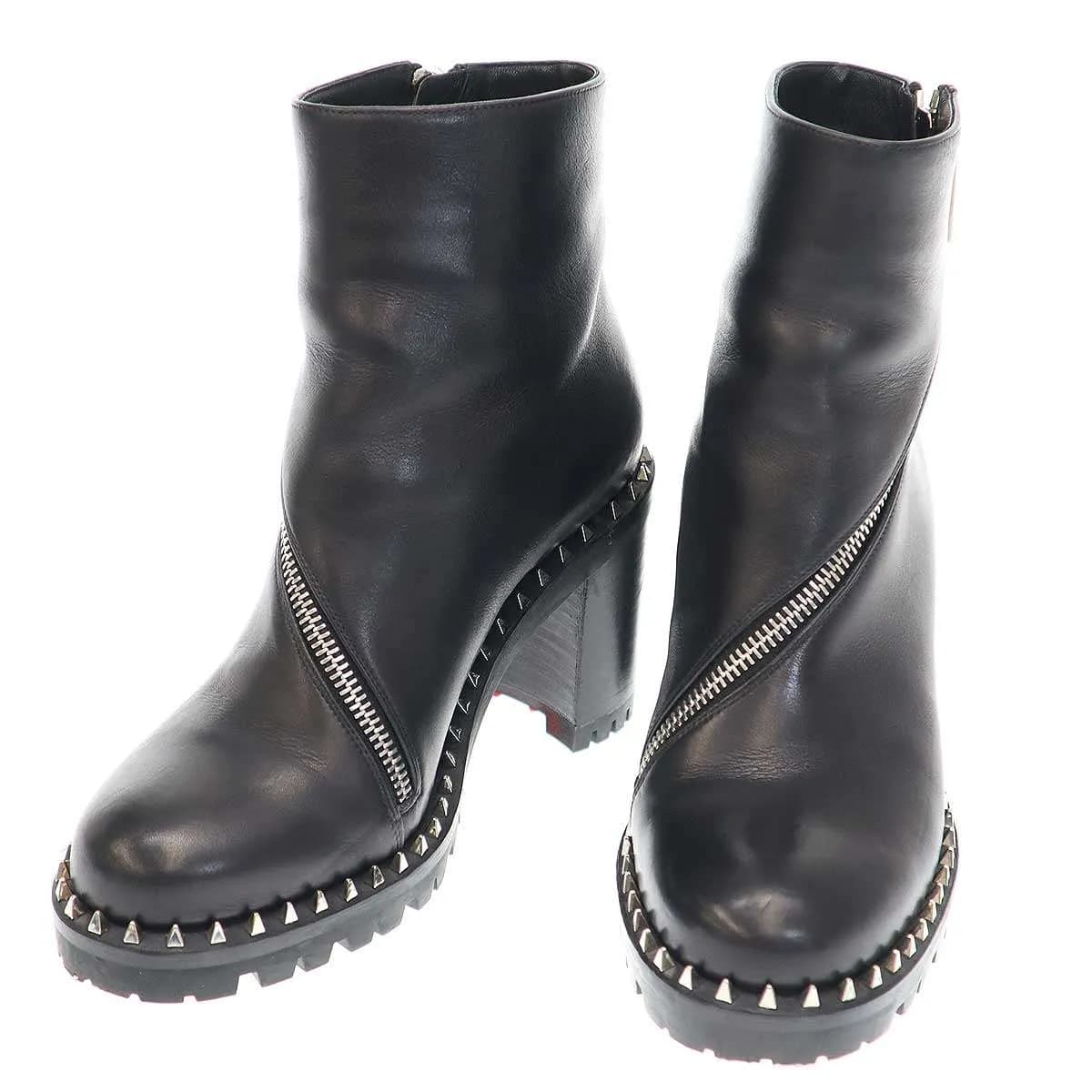 Christian Louboutin クリスチャンルブタン Birgitta Lug Boots 70MM カーフスキンスパイラルジップスタッズアンクルブーツ