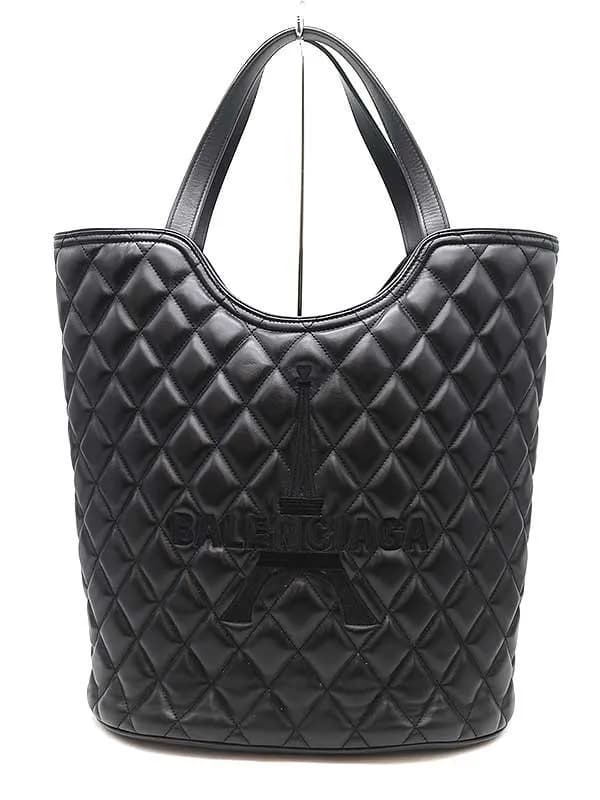 BALENCIAGA バレンシアガ ロゴエンブロイダリー キルティングショッパー レザートートバッグ 593194