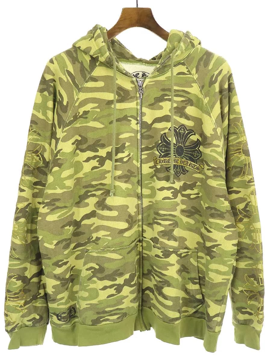 CHROME HEARTS クロムハーツ THRML HD ZIP CAMO 裏地サーマルカモフラ柄バックホースシュープリントジップアップパーカー