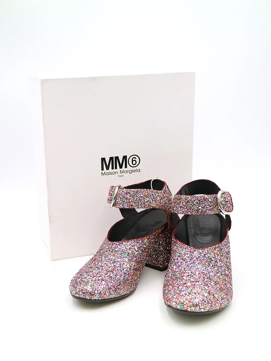 Maison Margiela エムエムシックス 17SS チャンキーヒールグリッターパンプス