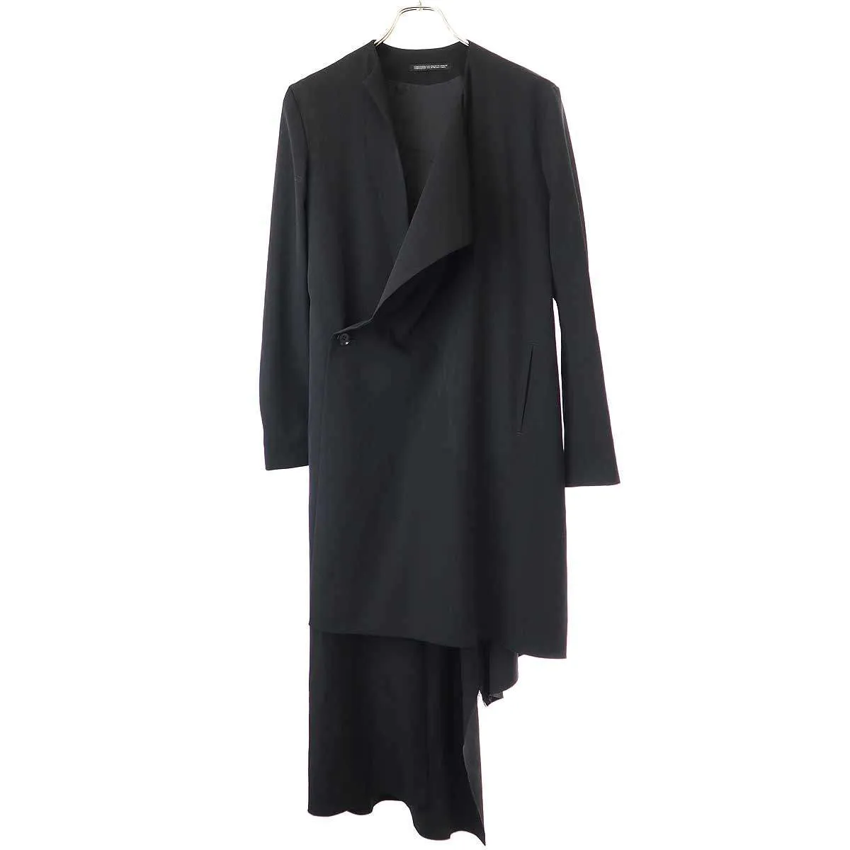 Yohji Yamamoto ヨウジヤマモト ファム 17AW ウールギャバジンノーカラーアシンメトリーロングジャケット