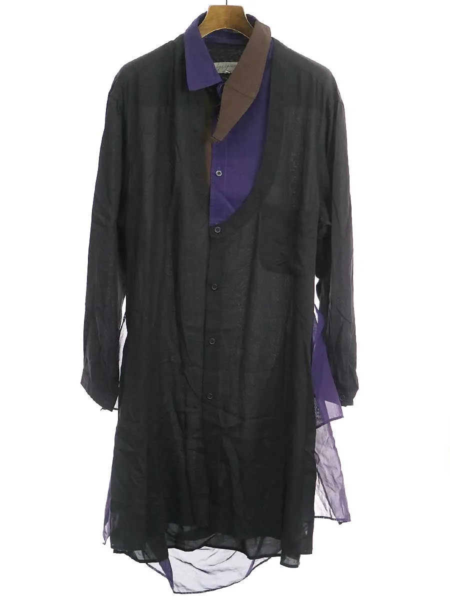 Yohji Yamamoto ヨウジヤマモトプールオム 19SS 左右胸あき帯付ロングシャツ
