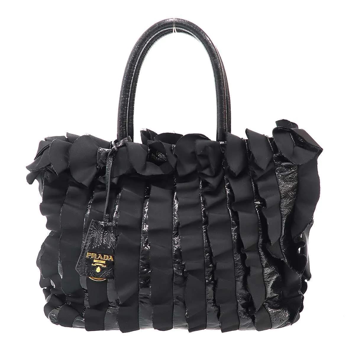 PRADA プラダ TESSUTO VERNICE フリルハンドバッグ BN1728