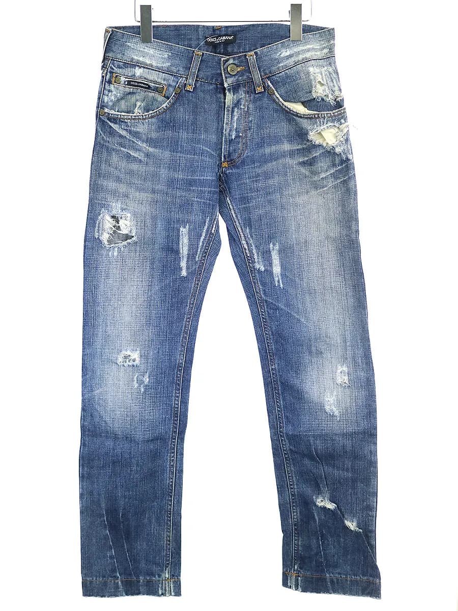 DOLCE&GABBANA ドルチェ&ガッバーナ 05SS 赤パッチダメージリペア加工デニムパンツ