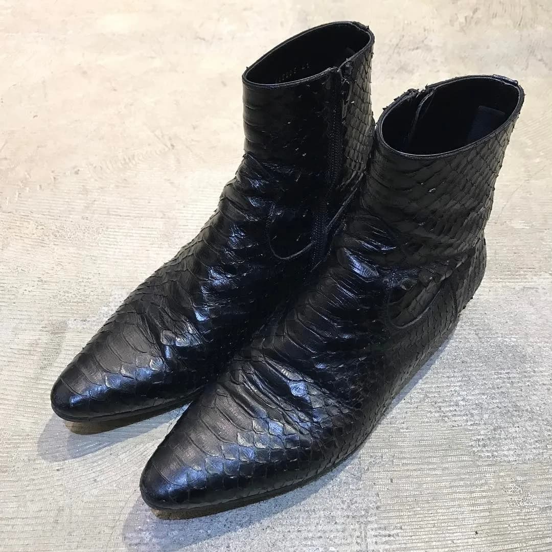 SAINT LAURENT SAINT LAURENT PARIS 16AW パイソン型押しサイドジップウエスタンブーツ