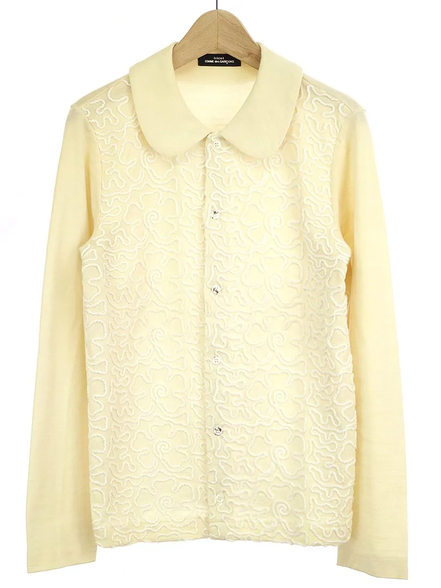 COMME des GARCONS トリコ コムデギャルソン 97AW フラワーエンブロイダリーウールジャージーラウンドカラーシャツ