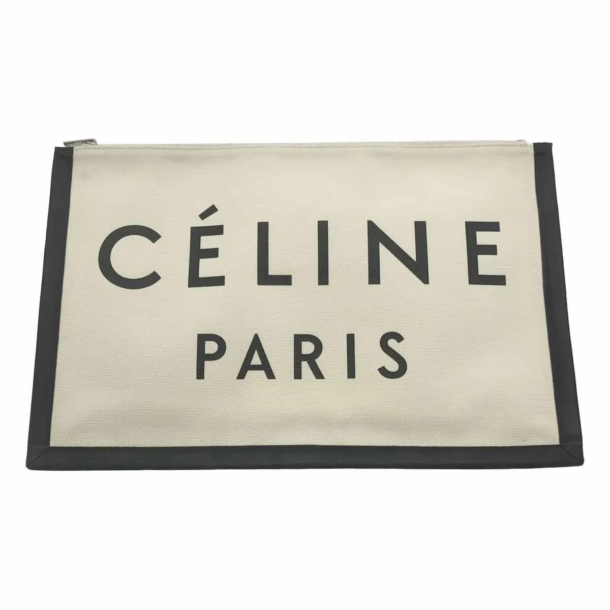 CELINE セリーヌ フィービーファイロ レザートリムロゴプリントキャンバスクラッチバッグ