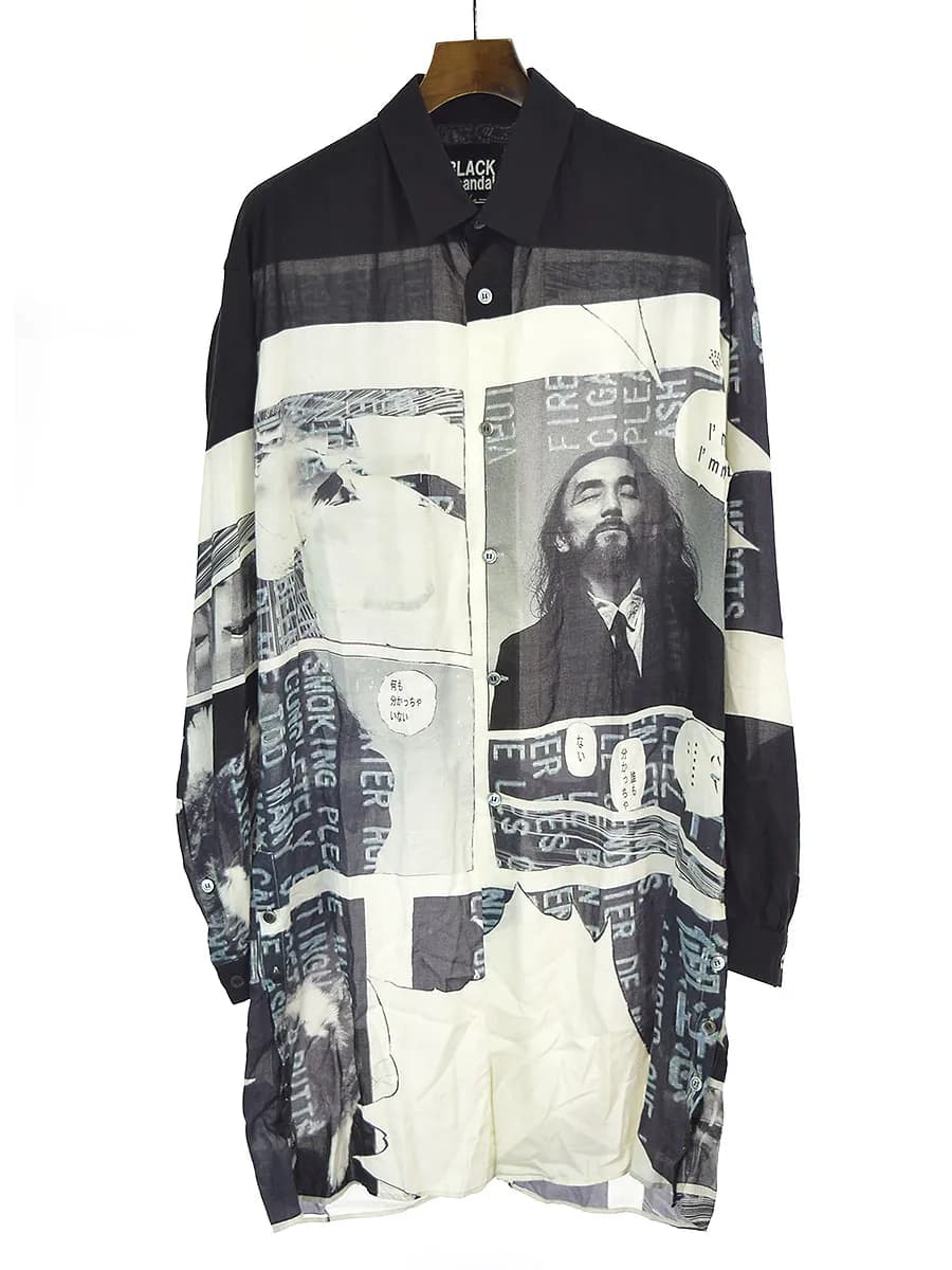 Yohji Yamamoto ブラックスキャンダル ヨウジヤマモト 18AW サイドボタンコミックプリントロングシャツ