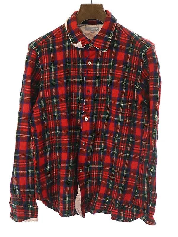COMME des GARCONS コムデギャルソンオム 2003AW チェック柄縮絨シャツ レッド
