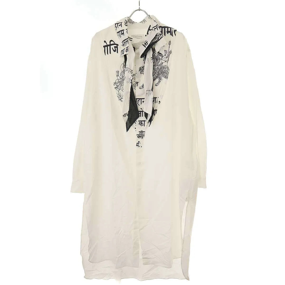 Yohji Yamamoto ヨウジヤマモト プールオム 22AW DURGA SARASVA INDIA インディアプリントスカーフドッキングロングシャツ