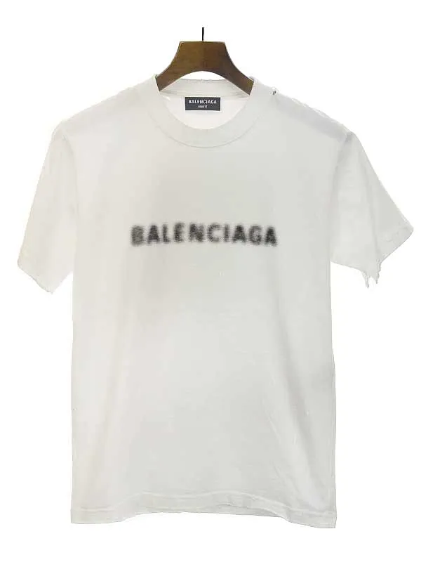 BALENCIAGA バレンシアガ 21AW ダメージクラッシュ加工モザイクロゴプリントTシャツ