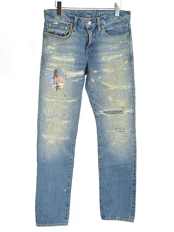 HYSTERIC GLAMOUR ヒステリックグラマー 21SS FLAMING ROCK リメイクスリムストレートデニムパンツ