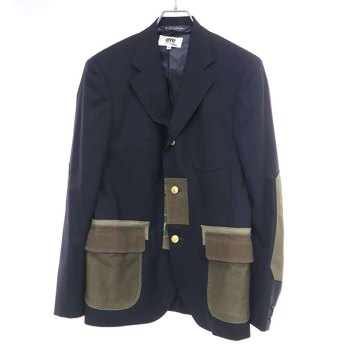 JUNYA WATANABE アイジュンヤワタナベコムデギャルソンマン×ブルックスブラザーズ 14SS カモフラージュパッチワークテーラードジャケット WM-J904 ネイビー M