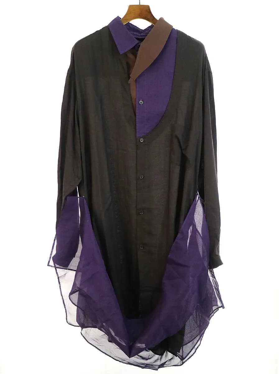 Yohji Yamamoto ヨウジヤマモト プールオム 19SS 左右胸あき帯付きシャツ