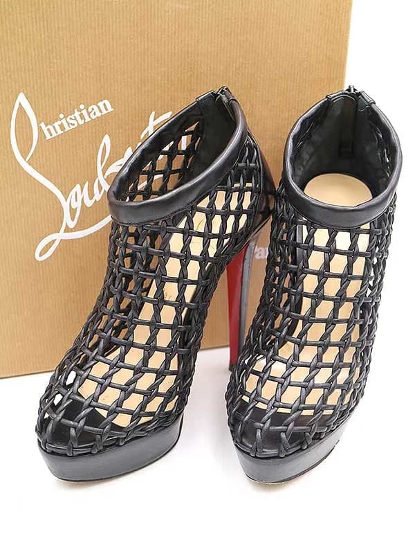 Christian Louboutin クリスチャンルブタン Coussin 140 Booties メッシュレザーヒールブーツ
