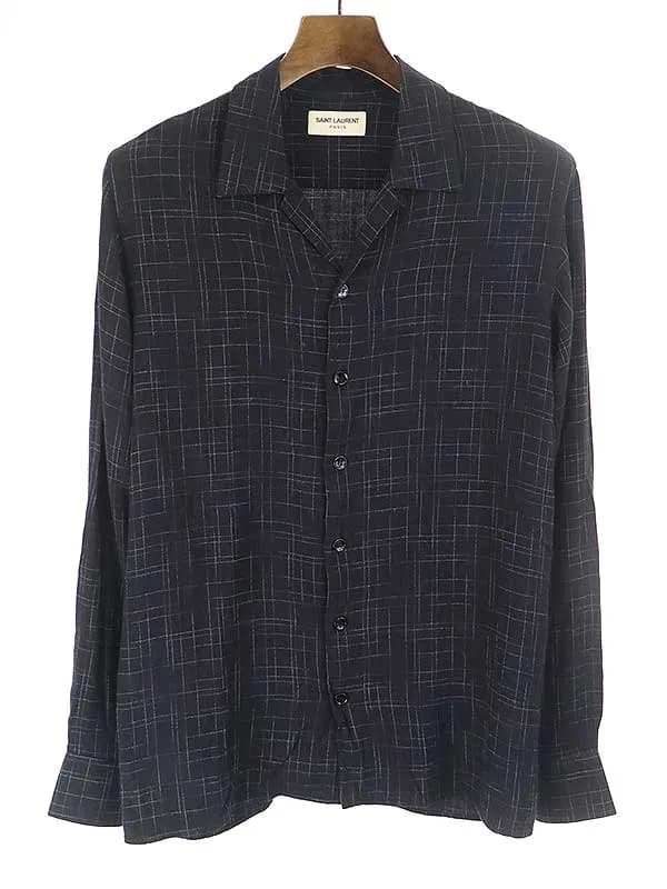 SAINT LAURENT サンローラン パリ SAMPLE 14AW オープンカラーレーヨンチェックシャツ