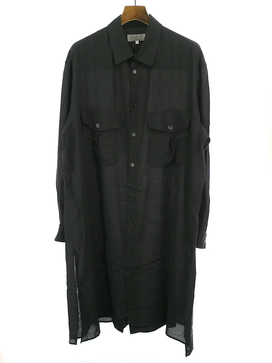 Yohji Yamamoto ヨウジヤマモトプールオム 20AW テンセルローンG-後ギャザーロングシャツブラウス