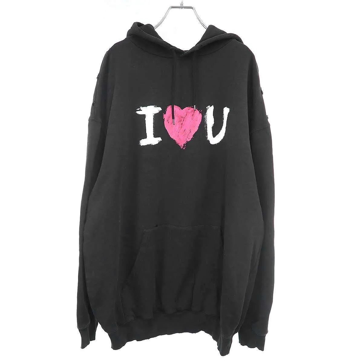 BALENCIAGA バレンシアガ I Love U Medium Fit Hoodie ダメージ加工パーカー 570811 TJVL6 ブラック M