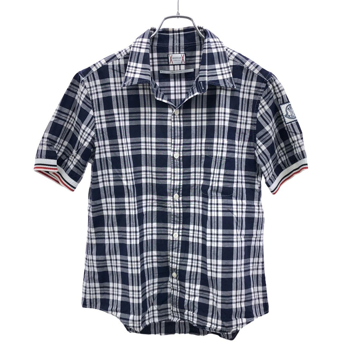 MONCLER モンクレールガムブルー CAMICIA ショートスリーブボタンダウンチェックシャツ C13915330700