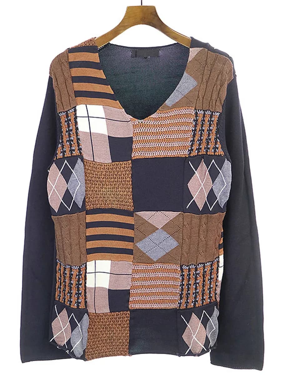 COMME des GARCONS コムデギャルソン シャツ 11AW 染色加工Vネックパッチワークニット