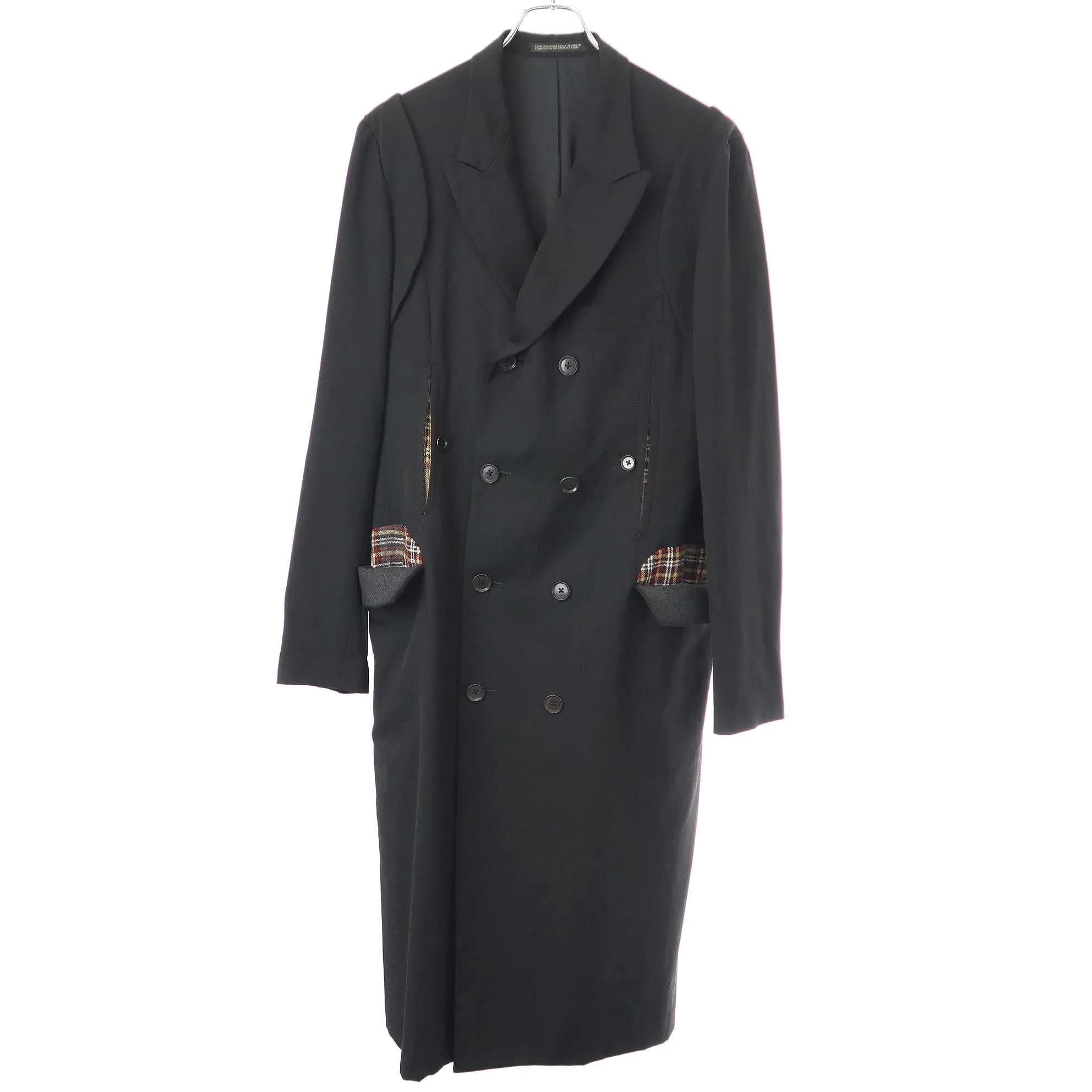 Yohji Yamamoto ヨウジヤマモト プールオム 2008AW ウールギャバジンインサイドチェックコート