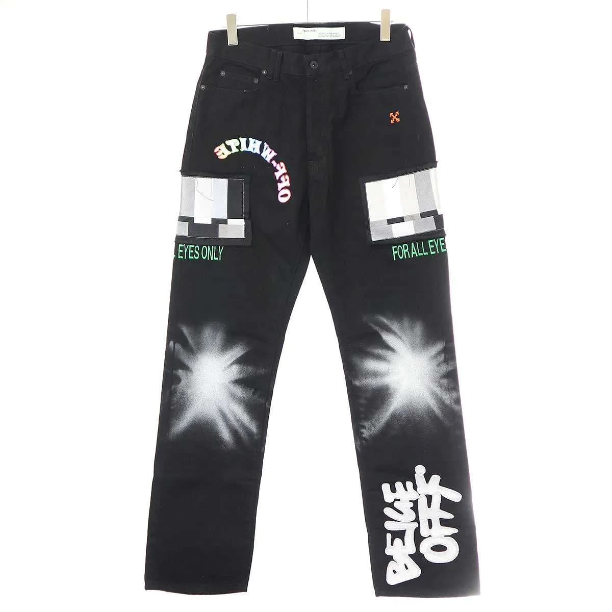 OFF-WHITE オフホワイト 19AW EV BRAVADO RELAXED JENS マルチエンブロイダリーデニムパンツ