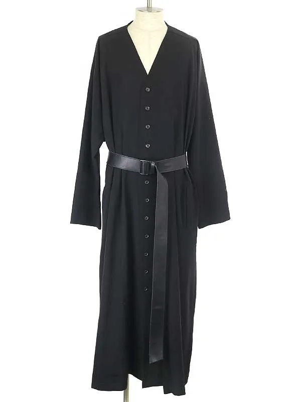 Yohji Yamamoto ヨウジヤマモト プールオム 18AW LOOK14 ウールギャバジンノーカラーベルテッドドレス