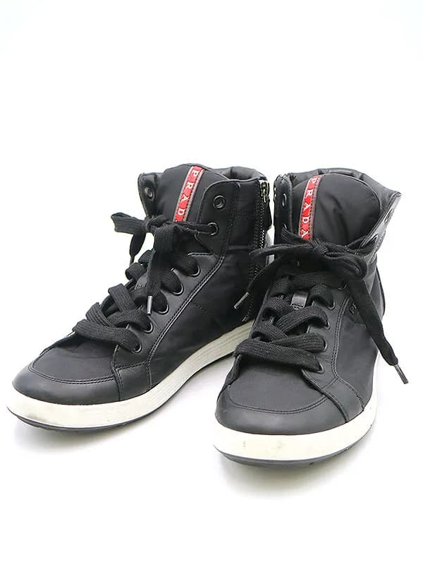 PRADA プラダ スポーツ ナイロン切替サイドジップレザーハイカットスニーカー