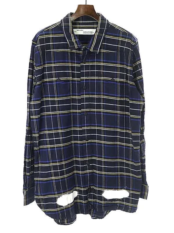 OFF-WHITE オフホワイト 17SS DIAG SPRAY CHECK SHIRT ロゴプリントチェックシャツ