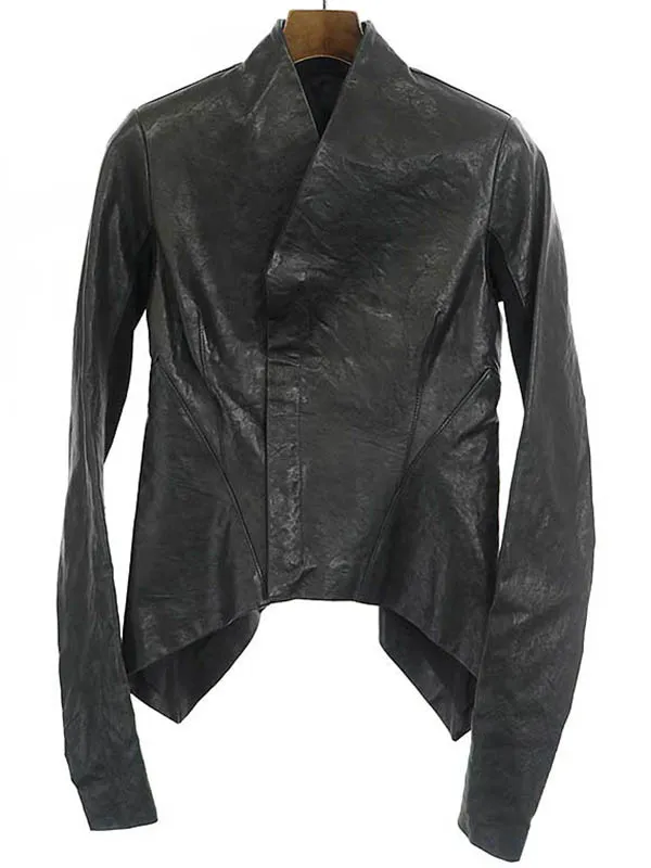 Rick Owens リックオウエンス 09AW ニット切替ノーカラーレザージャケット