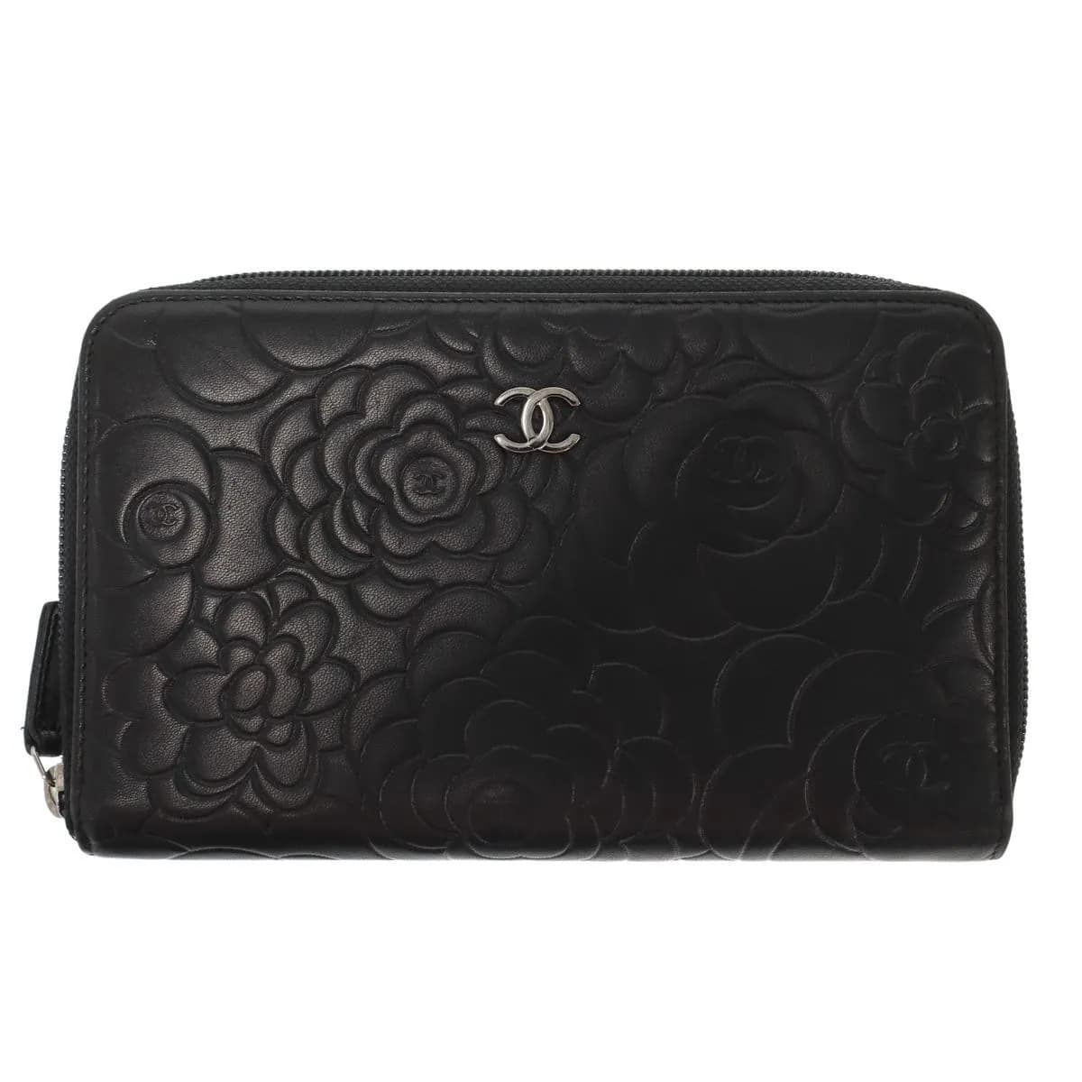 CHANEL シャネル ココマークカメリア ラウンドジップレザーウォレット 財布