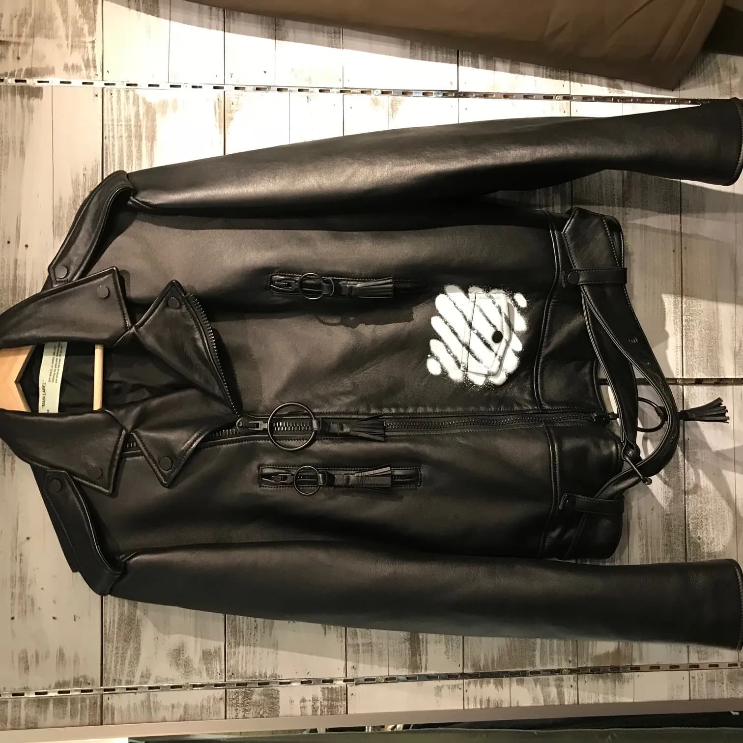 OFF-WHITE OFF WHITE 17SS DIAG CARRYOVER LEATHER BIK JKT